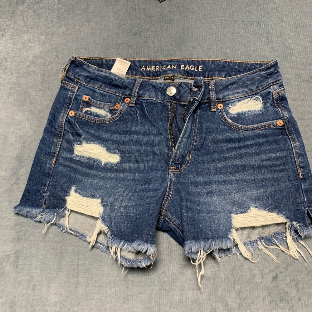 American Eagle Outfitters Cut-Off Shorts Women's 4 Blue Denim Raw Hem Distressed